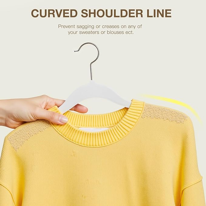 Korpai 36-Pack White Velvet Hangers with Clips Adjustable,Adult Hangers,Outfit Hanger,Heavy-Duty,Felt,Non-Slip,Space Saving, for Pants, Skirts, Suits,Coats, Dresses ect.