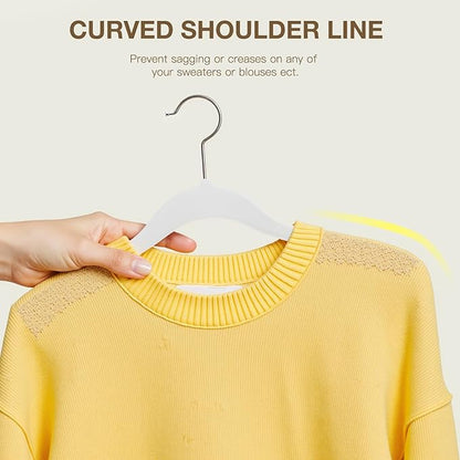 Korpai 24-Pack White Velvet Hangers with Clips Adjustable,Outfit Hangers,Heavy-Duty,Non-Slip,Space Saving, Felt Hanger for Pants, Skirts, Suits,Coats, Dresses ect.