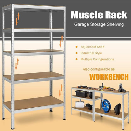 Tangkula 72" Storage Shelves, Heavy Duty Steel Frame 5-Tier Garage Shelf, Metal Multi-Use Storage Shelving Unit for Home/Office/Dormitory/Garage (1, Silver)