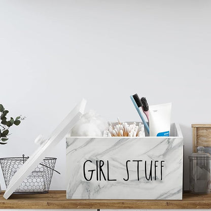 Tampon Holder for Bathroom with Movable Dividers Shark Tampon Storage Container Week with Lid Farmhouse Pad Container Box Feminine Product Organizer Girl Stuff Box for Bathroom(Marble Style)