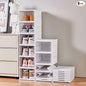 GUDEMAY Drop Front Shoe Storage Box, No Assembly Stackable Shoe Organizer Storage Bin with Clear Door, Free Standing Shoe Shelf Cabinet with Lid, Plastic Shoe Rack for Closet Entryway, 6-Tier