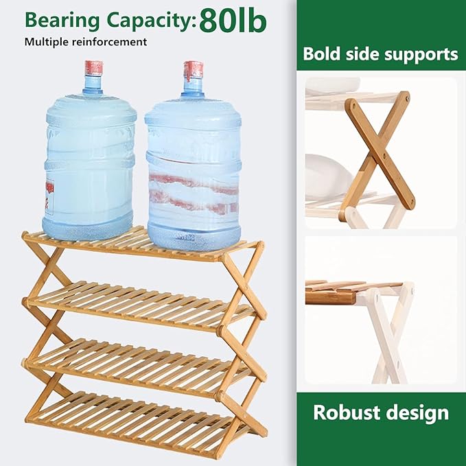 5 Tier Bamboo Shoe Rack,Portable Folding Shoe Storage Rack,Without Installation Small Shoe Rack Perfect for Corridors, Bedrooms and Small Spaces (5 Tier)