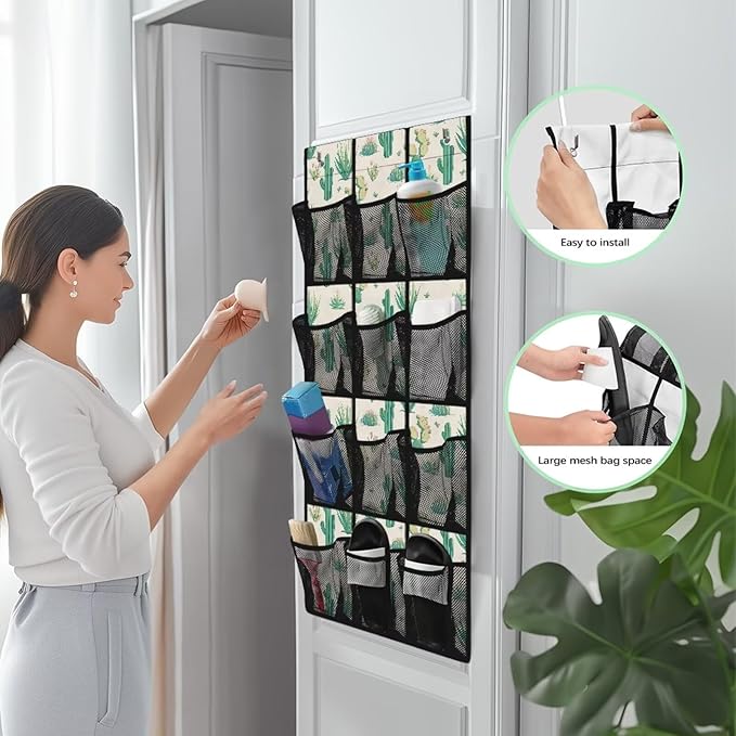 Cactus Over the Door Shoe Organizer 12 Large Pockets Hanging Shoe Rack for Closet Sturdy Oxford Fabric Shoe Storage Organizer