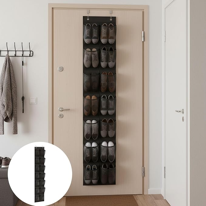 Over the Door Shoe Organizer for Bedroom Door with Multiple Pockets - Hanging Shoe Storage Bag Caddy