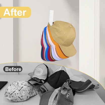 8 Pack Hat Rack for Baseball Cap, Adhesive Ball Caps Holder on Wall, No Drilling Hat Organizer Storage Wall Mount, Hat Hanger Display, White