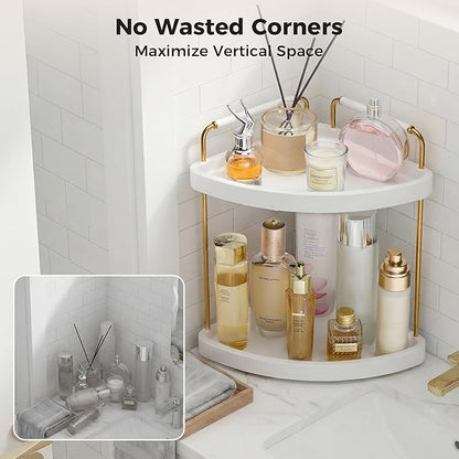Vtopmart 2-Tier Bathroom Corner Countertop Organizer, Vanity Dresser Counter Tray Shelf for Skincare, Perfume, Makeup, Gold