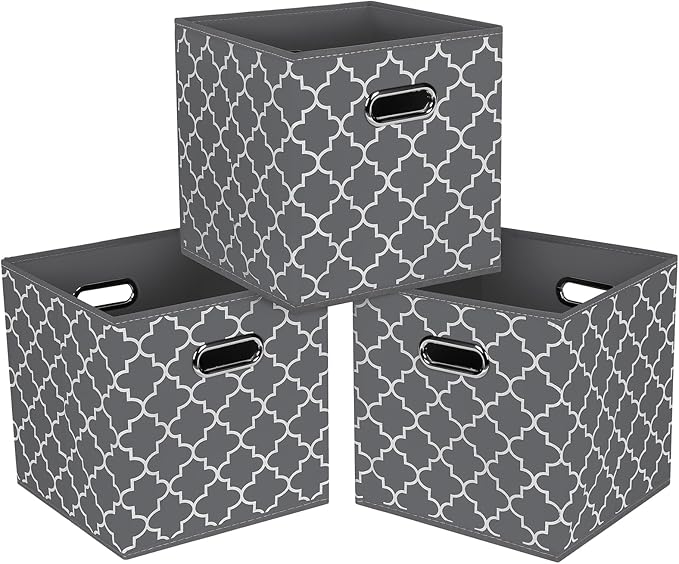 Fabric Cloth Storage Bins,Fabric Cube Organizer with Dual Handles Foldable Cube Storage Baskets for Home Bedroom Storage,Set of 3,(Gray Light)