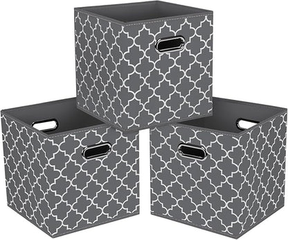 Fabric Cloth Storage Bins,Fabric Cube Organizer with Dual Handles Foldable Cube Storage Baskets for Home Bedroom Storage,Set of 3,(Gray Light)