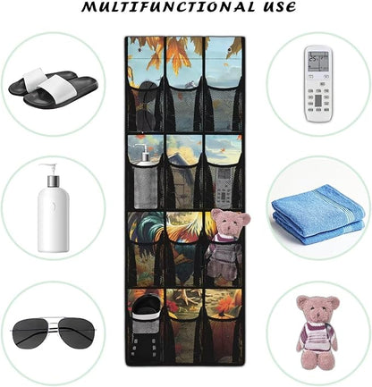 Roosters 12-Pocket Door Organizer - Breathable Mesh Design for Shoes, Accessories - Ultra-Lightweight & Foldable