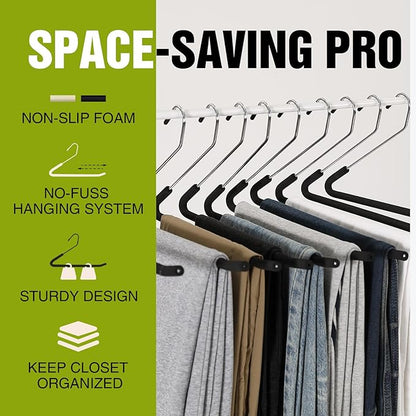Spring Fever Open Ended Non Slip Sponge Padded Pants Hangers - Chrome Plating Foam Heavy Duty Space Saving Beige Long 5