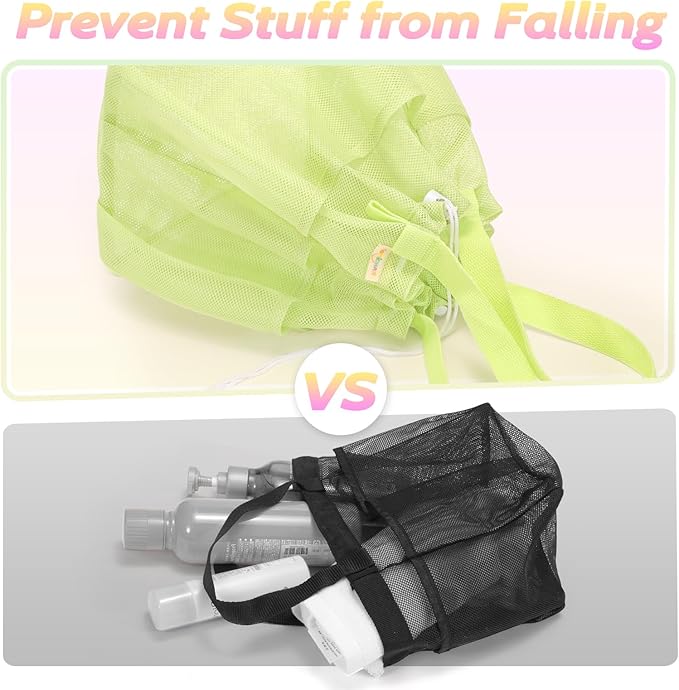 famichan Mesh Shower Caddy Portable with Drawstring, Dorm Room Essentials for College Students Girls & Boys, Large Shower Bag for Camping,Swimming,Gym,Travel,Bathroom - Green