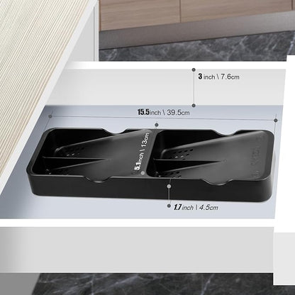 Kitchen Drawer Organizer Small Silverware Organizer/Utensil Holder and Cutlery Tray for Flatware and Silverware Partition Storage (Black - Flatware Organizers Only)