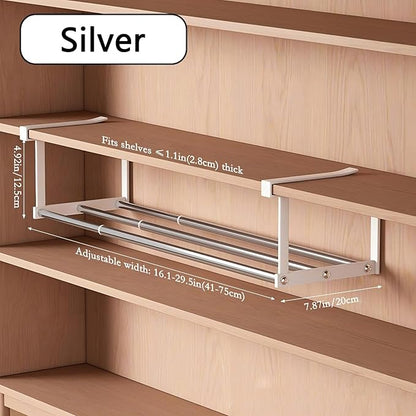 Stainless Steel Expandable Shoe Rack Organizer for Closet – 16 to 30 Inch Adjustable, Retractable Hanging Cabinet Storage Shelf – Space-Saving Storage for Under Shelf, Closet, or Cabinet (Silver)
