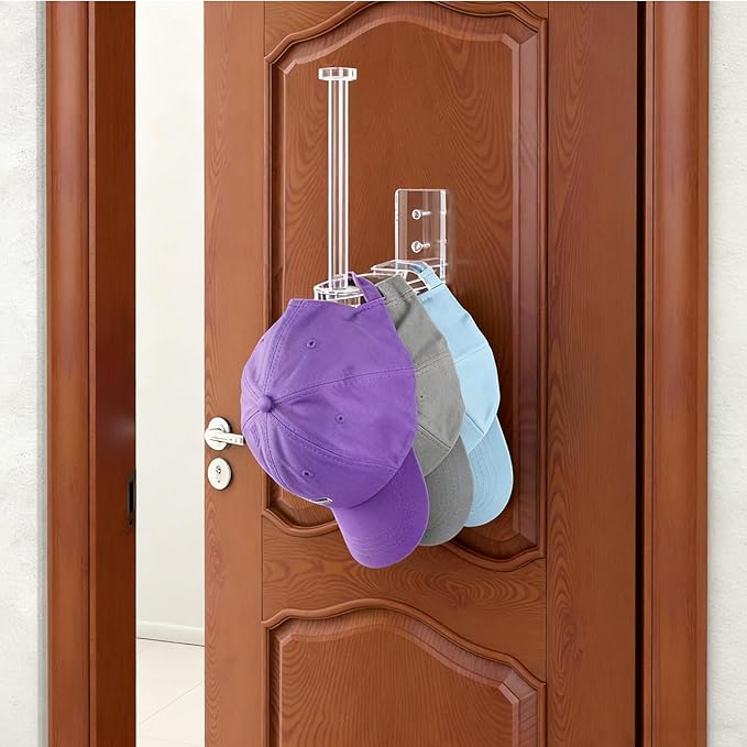 4 Pack Hat Racks for Baseball Caps, Clear Acrylic Hat Organizer Ball Hat Hook for Wall Baseball Cap Wall Mounted Hats Holder Storage Organizer for Door, Closet, Bedroom(Clear 6Inch)