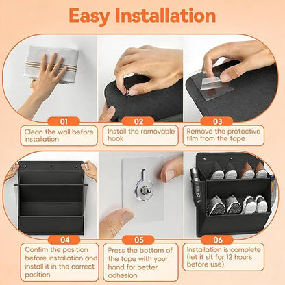2 Pack RV Shoe Storage Organizer, Over the Door/Wall Hanging Shoe Rack with Sticky Adhesive, Large Deep Pockets for Narrow Space, Closet Camper Storage Black
