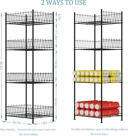 smusei Water Bottle Organizer Rack 4 Tier Free Standing Bottled Water Storage Organizer for Floor, Metal Beverage Soda Can Dispenser Shelf Holder Stand for Kitchen Pantry Office, Black
