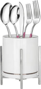 Farmhouse Flatware Holder for Dinner Table, Kitchen Holder for Serving Utensils, Decorative Cutlery Utensil Holder for Kitchen or Parties, Cup with Silver Trim, 1 Pcs