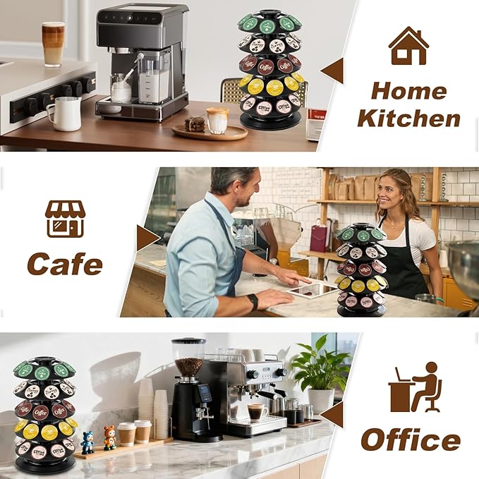 K Cup Holder, Coffee Pod Holder for Keurig Pods - 40 Capsule Spinning Organizer with 360° Turntable, Also Fits Nescafé Dolce Gusto Pods, Space Saving for Kitchen Counter & Office