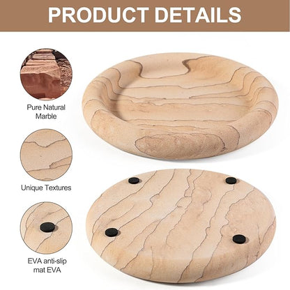 Real Natural Marble Tray, Marble Round Decorative Vanity Tray for Bathroom Countertop, Kitchen Counter, or Catchall, Coffee Table Tray for Jewelry (Vein Sandstone)