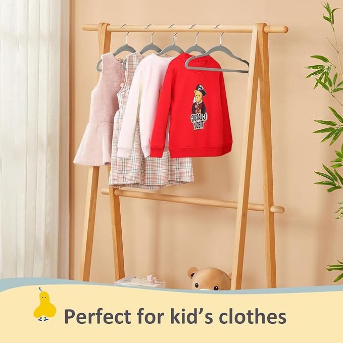 ManGotree 14 Inch Kids Velvet Hangers for Closet, Ultra-Thin Space Saving Children's Clothes Hangers, Non-Slip Felt Toddler Hanger for Youth's Clothes (32 Pack, Grey)