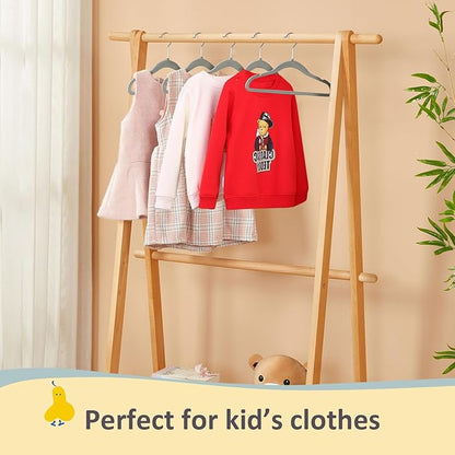 ManGotree 14 Inch Kids Velvet Hangers for Closet, Ultra-Thin Space Saving Children's Clothes Hangers, Non-Slip Felt Toddler Hanger for Youth's Clothes (32 Pack, Grey)