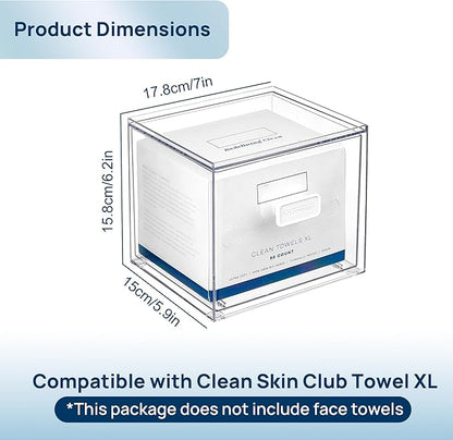 Vtopmart Disposable Facial Towels Holder,Clear Storage Drawer Compatible with Clean Skin Club Towel XL,Acrylic Box Hold 50 Count,Stylish and Functional Bathroom Accessory for Coutertop Organization