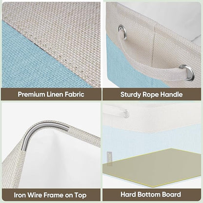 BALEINE 3 Pack Fabric Closet Storage Bins for Shelves, Linen Closet Organizers and Storage, Decorative Baskets for Organizing, Shelf, Clothes, Home, Office (Skyblue, 15''x11''x9.5'')