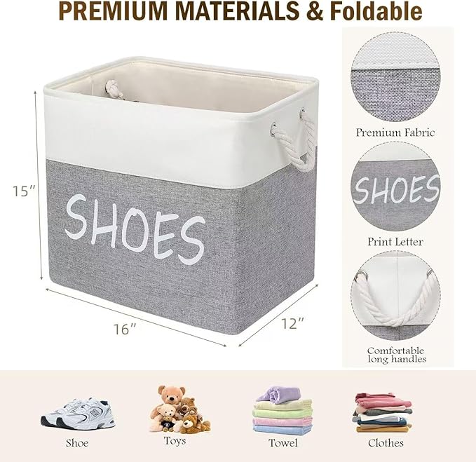Large Fabric Shoe Basket,Flodable Shoe Storage Bin for Entryway,Hallway or Mudroom,Stylish Shoe Storage Container (Large-1 Pack)