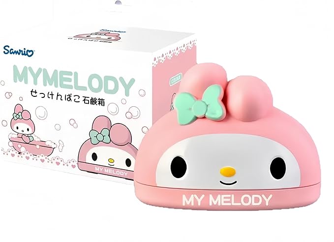 Kawaii Melody Soap Case Holder Container with Lid - Cute Soap Dish for Bathroom Accessories (Pink meldy)