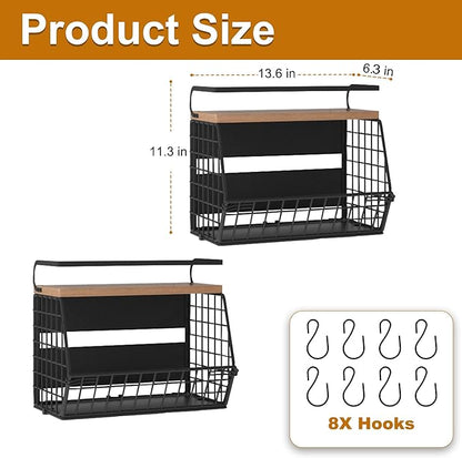 Fruit Basket 2 IN 1 Magnetic & Hanging Wall Produce Basket with Spice Rack for Potato and Onion Storage for Pantry,Kitchen Countertop and Fridge Organizer 2 PCS