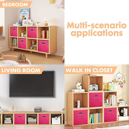 ShellKingdom Storage Bins, Foldable Fabric Storage Cubes And Cloth Storage Organizer Drawer with Metal Handle For Closet And Toys Storage, 11 X 10.5 X 10.5 INCH, 6 Pack (Fuchsia)