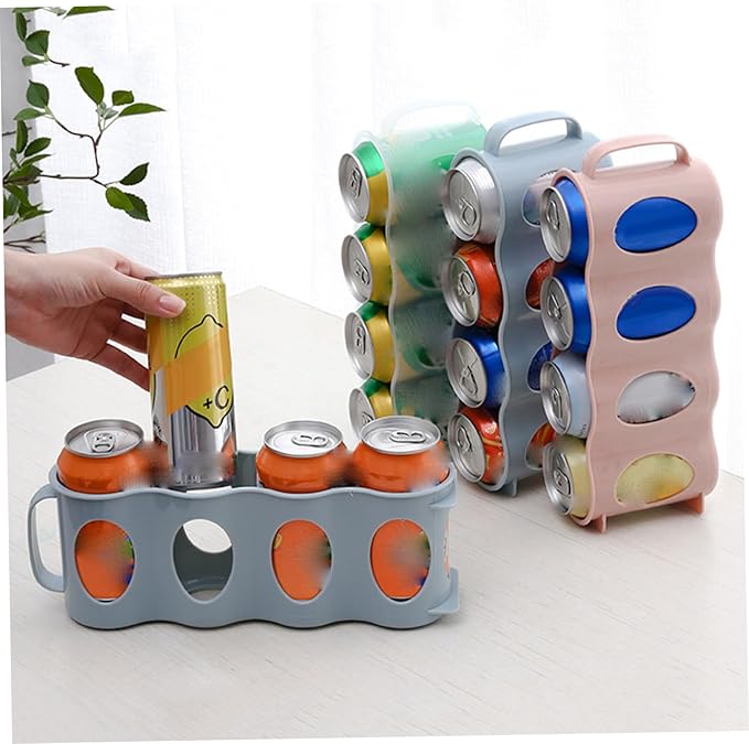 Unomor 4 Section Hand Pull Type can Organizer for Refrigerator Beverage can Storage Box Plastic Fridge Accessories Soda Organizer Kitchen Countertop Storage