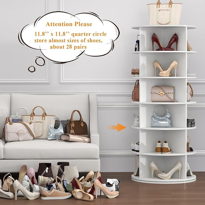 Gyfimoie Rotating Shoe Rack, 6-Tier Spinning Shoe Tower, Free Standing 360°Revolving Shoe Storage Organizer Lazy Susan Shoe Rack for Entryway Living Room Hallway