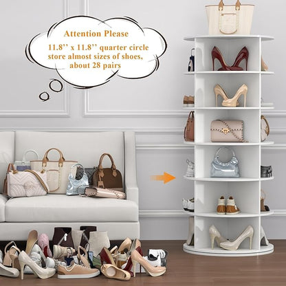 Gyfimoie Rotating Shoe Rack, 6-Tier Spinning Shoe Tower, Free Standing 360°Revolving Shoe Storage Organizer Lazy Susan Shoe Rack for Entryway Living Room Hallway