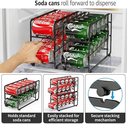 CANYAVE Soda Can Organizer Storage Rack, 2 Pack Stackable Beverage Soda Can Dispenser Organizer Holder for Refrigerator, Cabinet, Pantry (Black)
