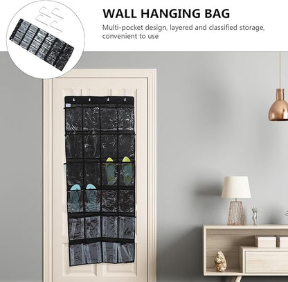 24-pocket over Door Shoe Hanging Organizer Bag Black Non-woven Fabric Storage Hanging Bag for Closet Shoe Storage and Multipurpose