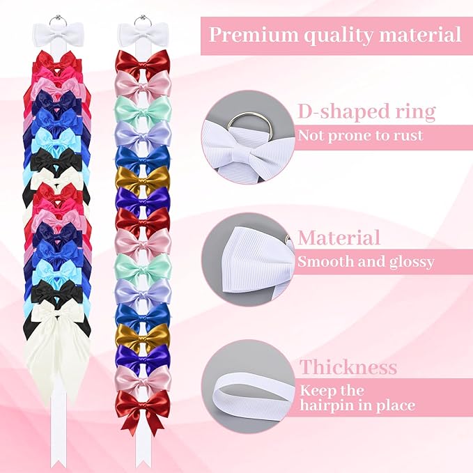 8 Pcs Bow Holder for Girls Hair Bows, Ribbon Hair Bow Organizer for Girls Women, Wall Hanging Clip Hairs Accessories Organizer Bedroom College Dorm Decor(White)(White)