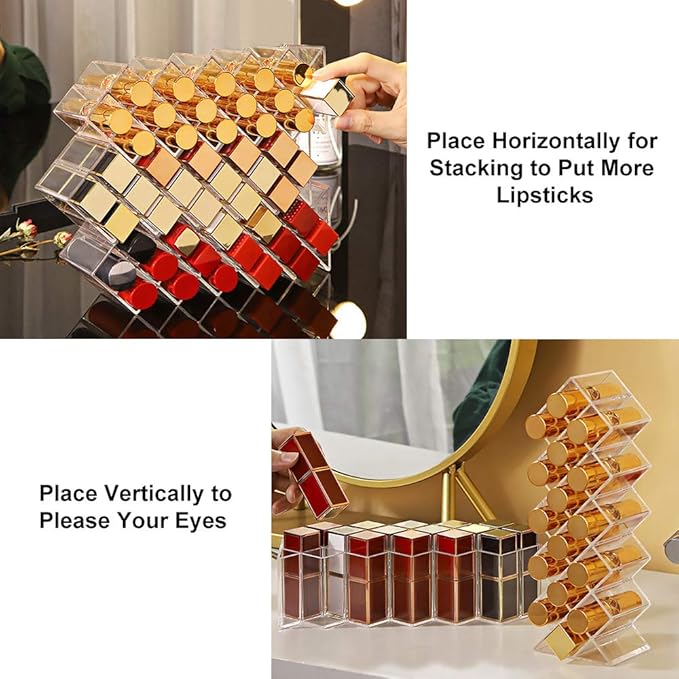 JessLab Lipstick Organizers, Acrylic Holder Lip Gloss Tower Clear Cosmetic Fish Sticks Lip Makeup Storage for Bathroom Vanity Countertop, 16 Slots