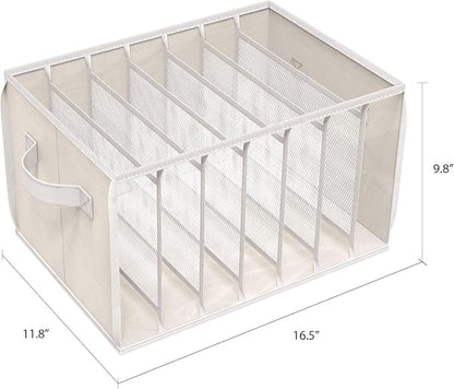 Zilink Upgraded Wardrobe Clothes Organizer with Support Board Clear Jean Organizers for Closet with 7 Grids Divider Extra Large Sweater Organizer for Closet for Jean Pant Sweaters T-Shirt,3 Pack,Beige
