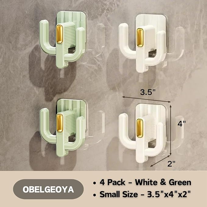 Wall Mounted Shoe Rack (4 Pack) - Versatile Hanging Organizer with Hooks for Slippers, Hats, Towels & Keys, No-Drill Adhesive Organizer Shelf Storage for Home & RV, White & Green