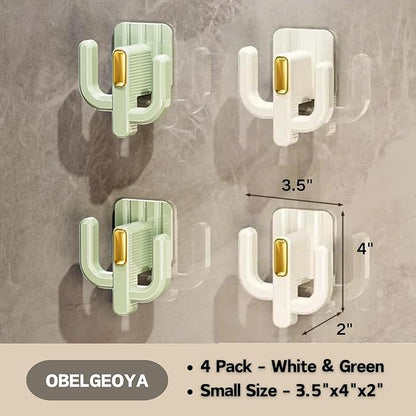 Wall Mounted Shoe Rack (4 Pack) - Versatile Hanging Organizer with Hooks for Slippers, Hats, Towels & Keys, No-Drill Adhesive Organizer Shelf Storage for Home & RV, White & Green