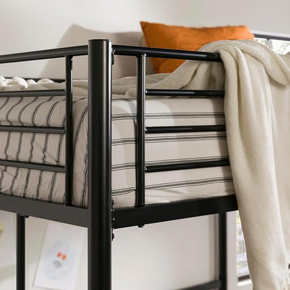 Walker Edison Orion Urban Industrial Metal Double Over Loft Bunk Bed, Full Double, Black