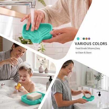 MicoYang Silicone Bathroom Soap Dishes with Drain Spout-Bathroom and Kitchen Sink Organizer,Sponge Holder,Dish Soap Tray,Perfect for Dispenser,Scrubber,Bottle,Cup on Sink or Counter-Mint 4.9"×3.2"