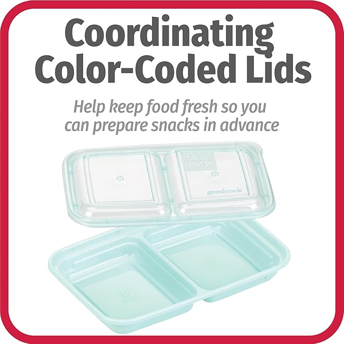 GoodCook Meal & Snack Prep Container Set, Includes Embossed Measurements & Color Coordinated Lids, Made Without BPA, 60-Piece Set
