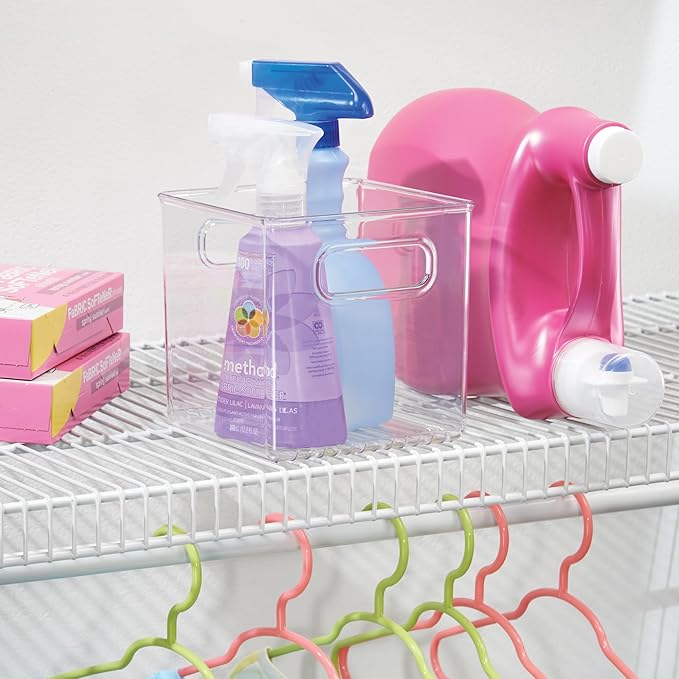 iDesign Recycled Plastic Pantry and Kitchen Storage, Freezer and Fridge Organizer Bin with Easy Grip Handles – 6” x 6” x 6”, Clear