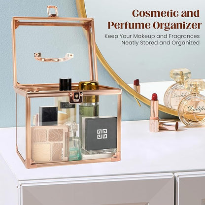 Crown Box 7.9 x 6.7 x 7.5inch, Clear Makeup Case,Cosmetic Organizer, Large Capacity Transparent Acrylic Artists Display Case for Vanity,Bathroom Counter or Dresser