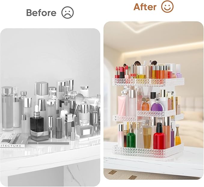 Makeup Organizer 360° Rotating Acrylic Clear Organizador De Perfumes, 7 Layers Large Makeup Organizers and Storage, Perfume Organizer for Vanity, Dresser (Plus Size Clear)