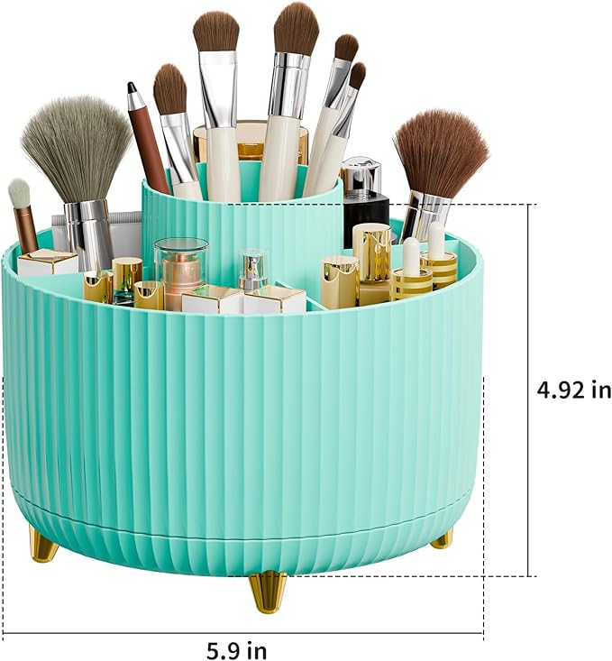 fanado 360° Rotate Makeup Brush Holder Organizer, Makeup Organizers Countertop, Makeup organization and Skincare Storage for Vanity, Desktop, Bathroom (Mint Green)