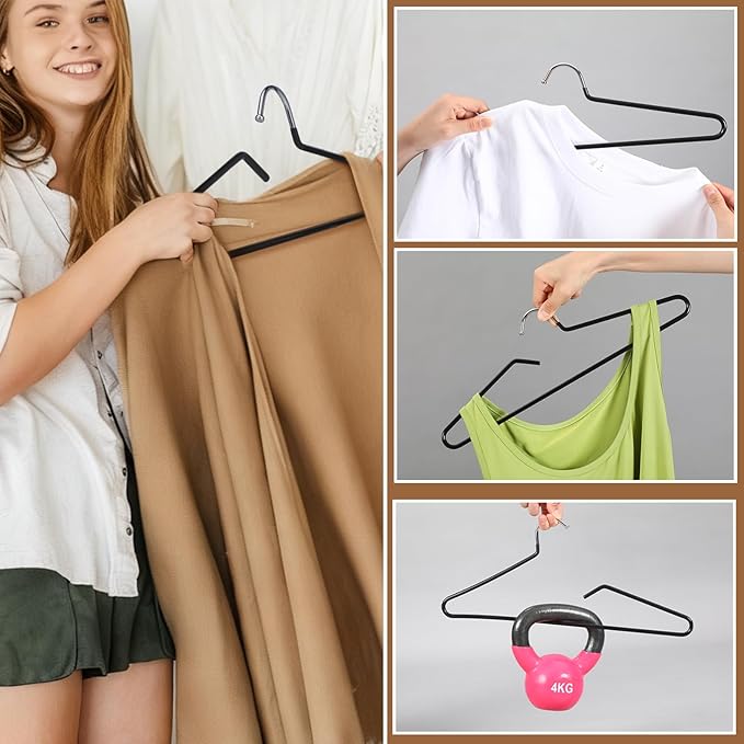 Leumoi 20 Pack Short Neck Hangers Non-Slip Metal Hangers for Clothes, Pants, Shirts, Tank Tops, Jackets, Space Saving, Short Neck Household Collar Protection (Black)