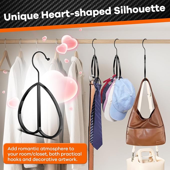 Multipurpose Closet Hangers- Tie and Belt Hanger for Closet- Ideal for Storing Belts, Ties, Scarfs, Baseball Hats, Purses & More- Great Space Saving Belt Organizer for Wardrobe - Black